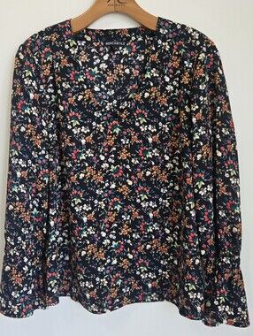 J. Crew Mercantile Black Floral Print Blouse